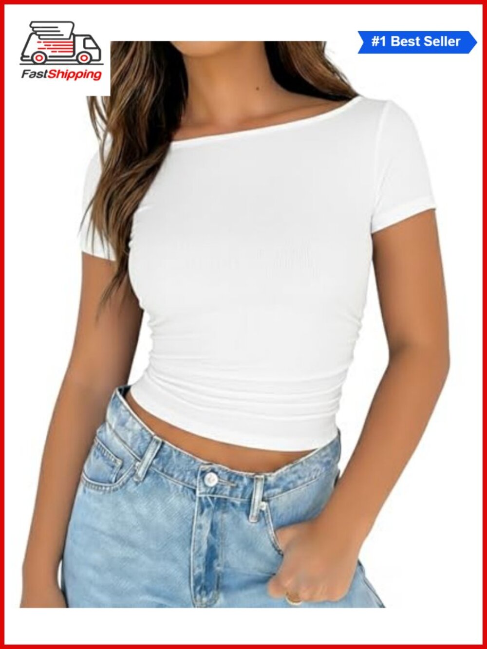 ✨ Women's Ribbed Knit Boat Neck Short Sleeve Slim Fit Basic T-Shirt Summer Top